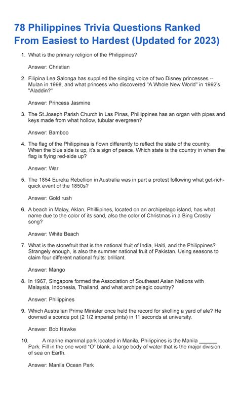 philippine trivia questions|75 Philippines Trivia Questions (Ranked from Easiest to Hardest).